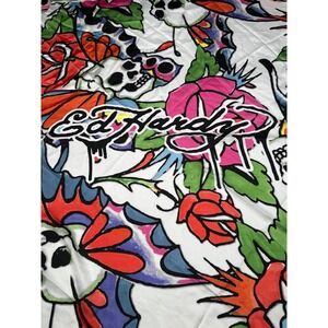 Ed Hardy Scarf Bandana Wrap Roses‎ Skulls Tattoo Print White Multi OS NWT